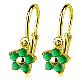 Zlaté dětské náušnice s kameny Crystals from SWAROVSKI®, barva: Emerald