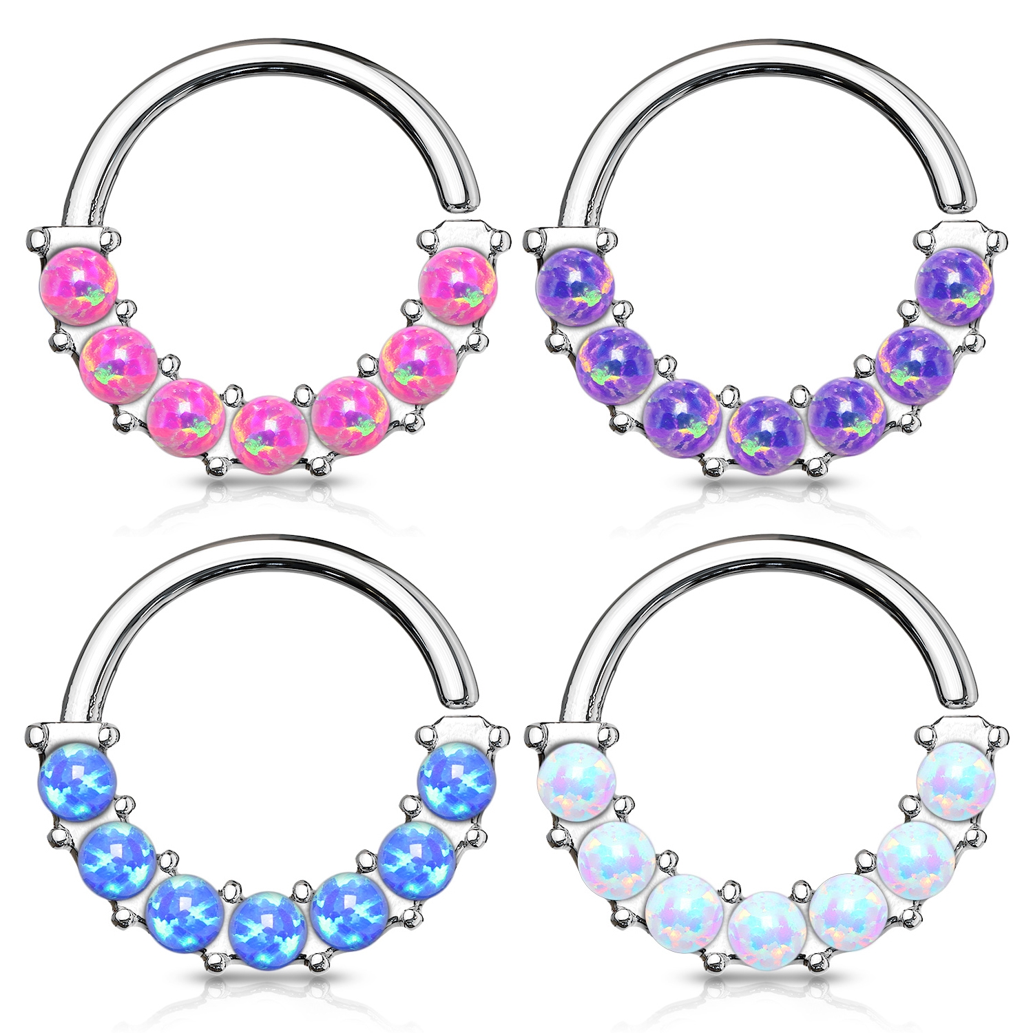 Piercing kruh s opály, 1,0 x 10 mm