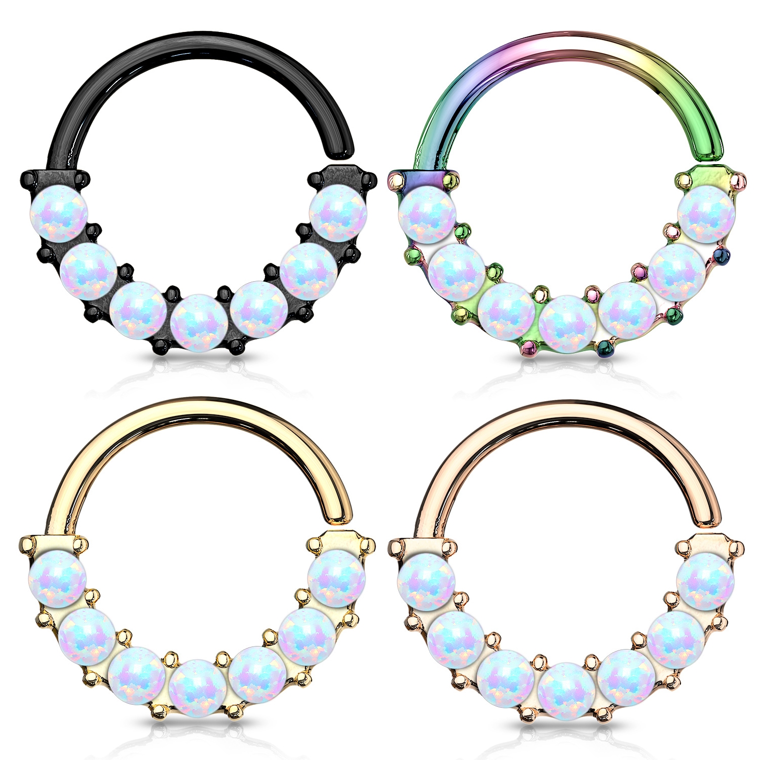 Piercing kruh s opály, 1,0 x 10 mm