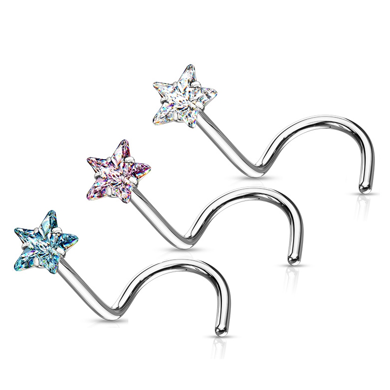 Zahnutý piercing do nosu hvězdička