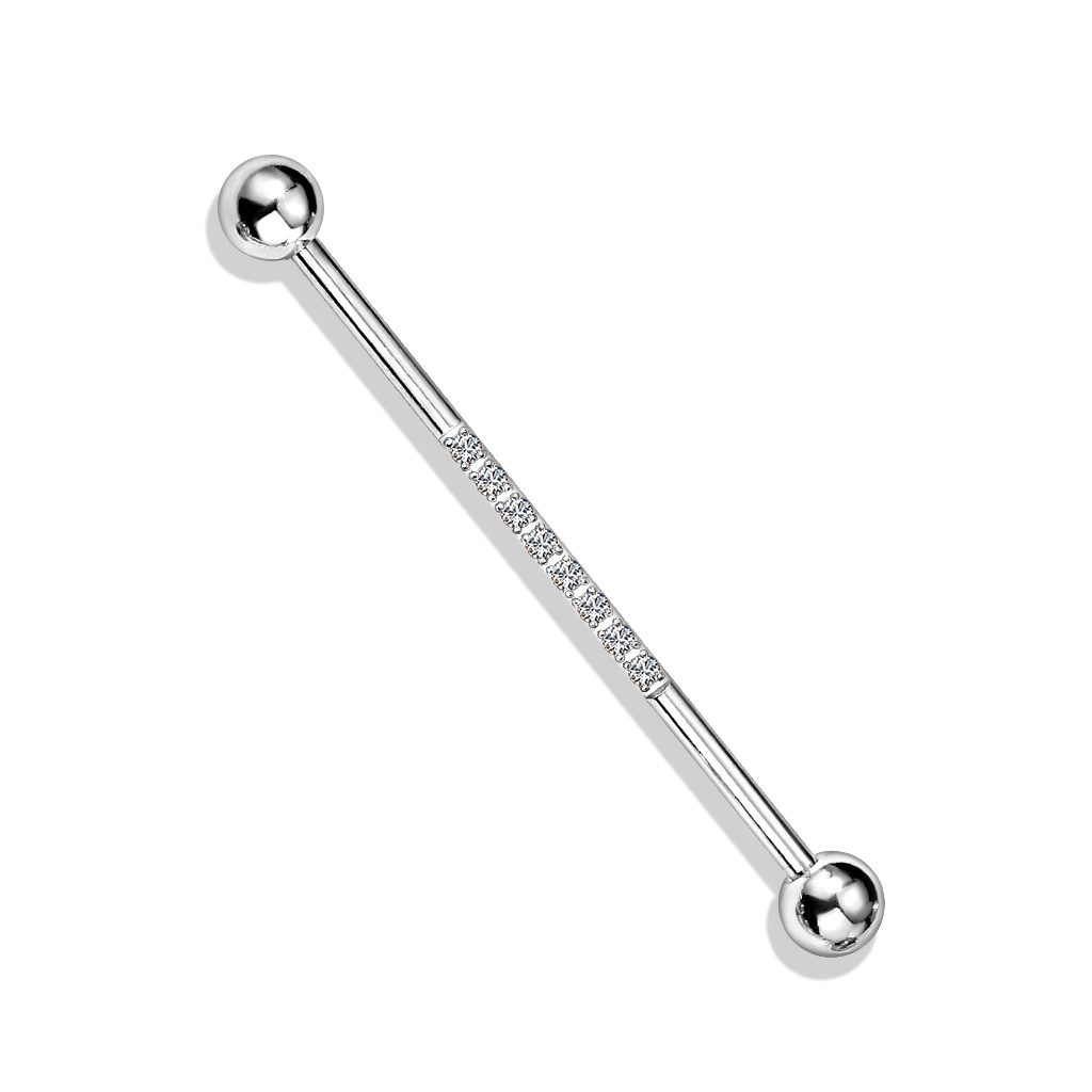 Industrial piercing s kamínky, barva: čirá