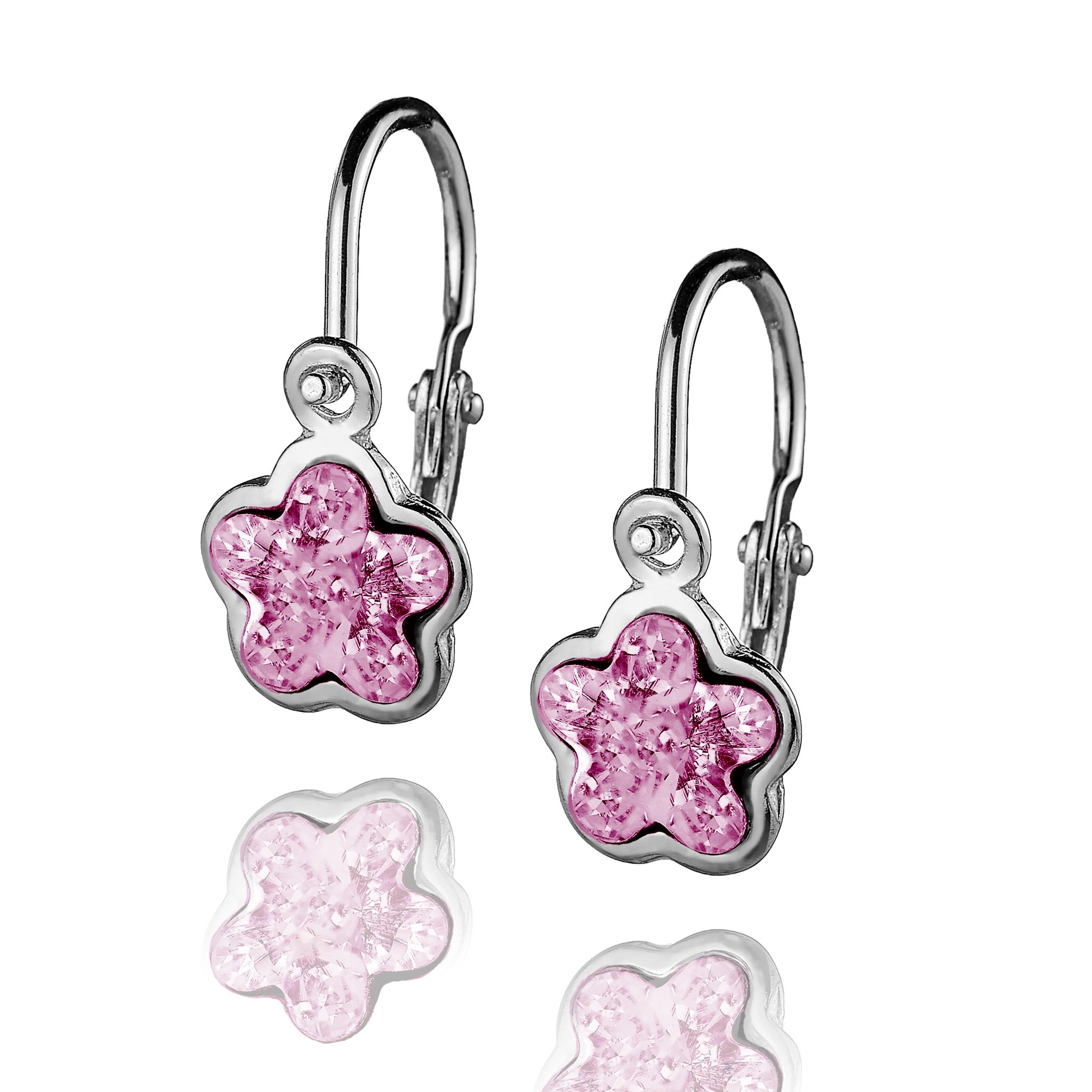 Dětské stříbrné náušnice - kytička, Crystals from SWAROVSKI® Light Rose