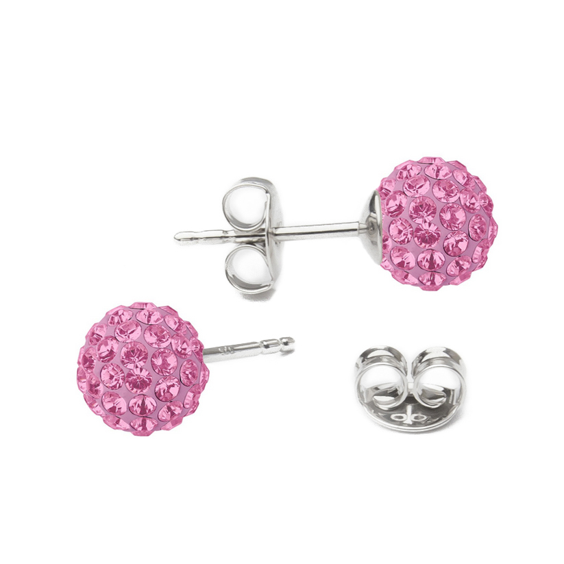 Stříbrné náušnice kuličky Crystals from Swarovski® Pink