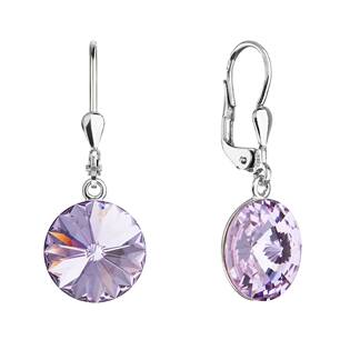 Stříbrné náušnice visací s krystaly Swarovski, Violet