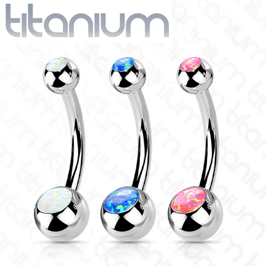 Piercing do pupíku banánek - TITAN, opál