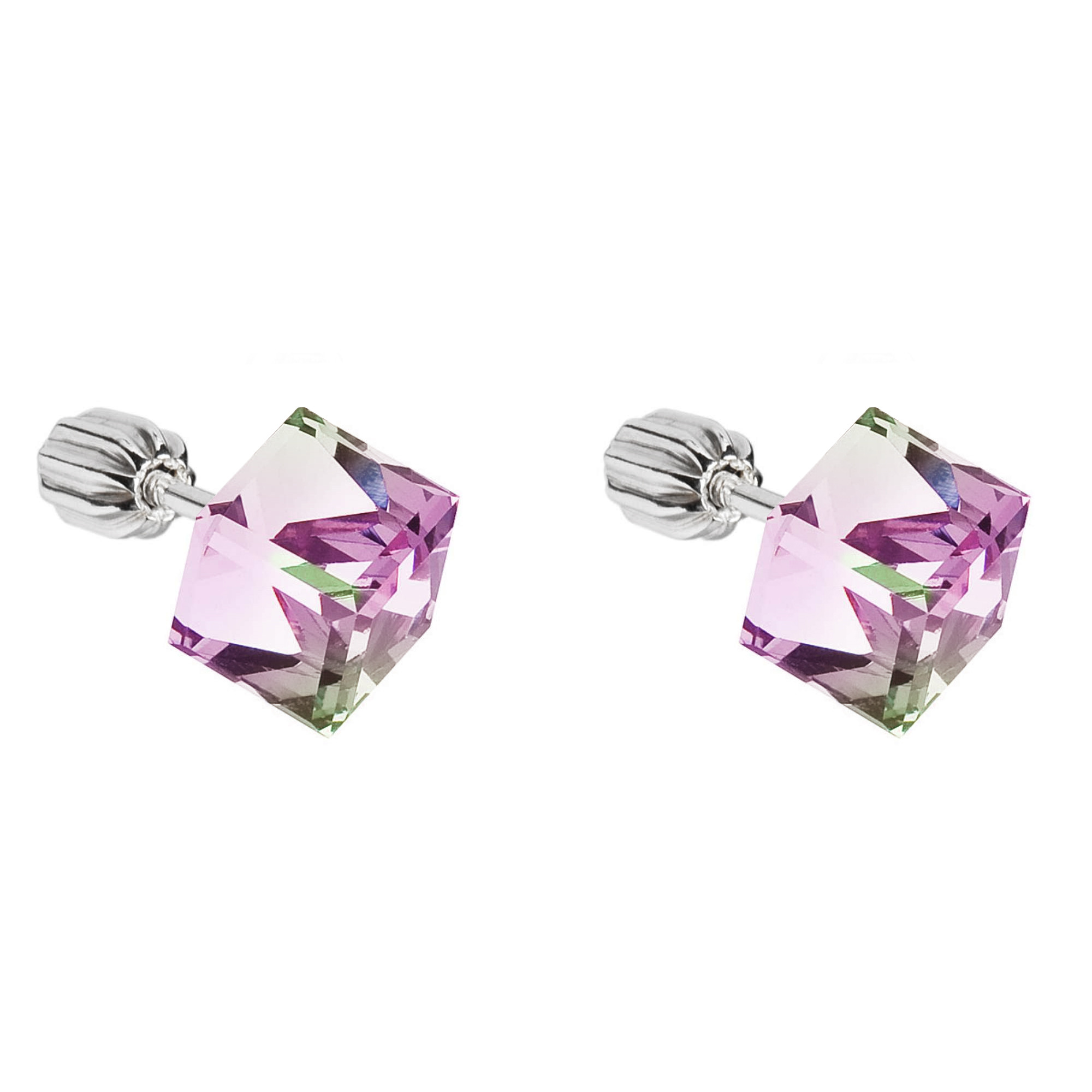 Stříbrné náušnice kostky Crystals from Swarovski® Vitrail Light